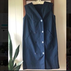 Vintage Double-Breasted Navy Blue Sleeveless Dress